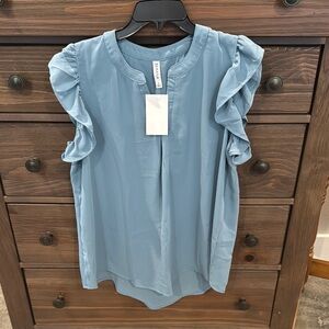 Blue Ruffled Sleeve Women's Top